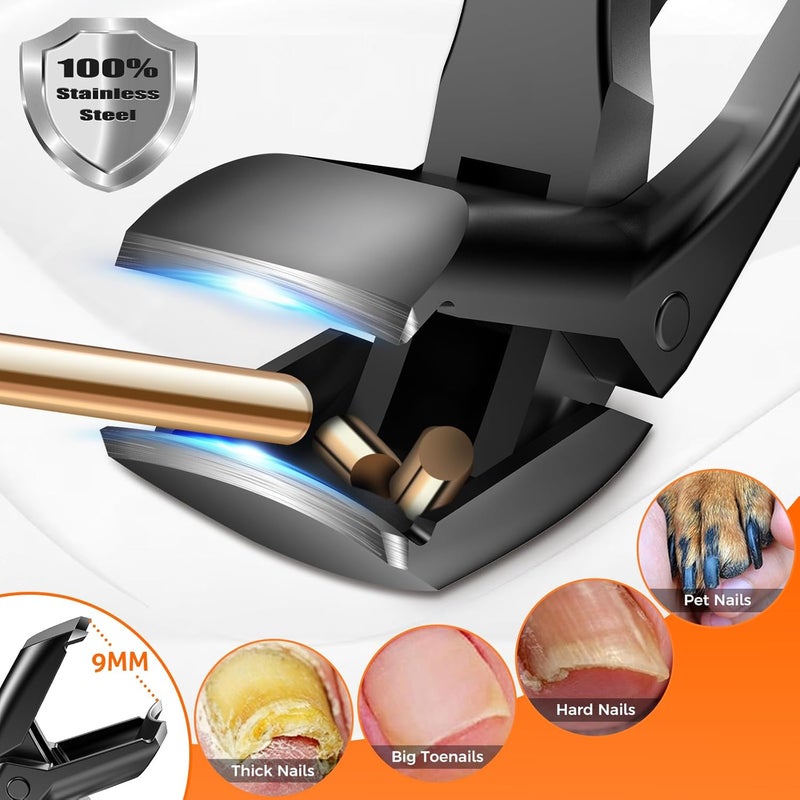 DRMODE Toenail Clippers for Seniors Thick Toenails, Upgrade Angled Head Large Toe Nail Clippers for Men with Wide Jaw Opening, Sharp Heavy Duty Fingernail Clipper Cutter with Catcher Long Handle -Black - Image 3